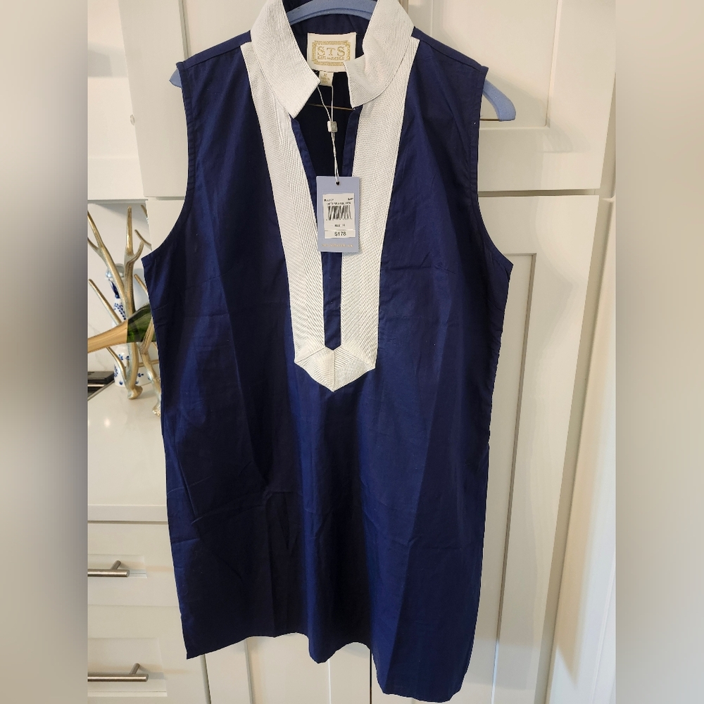 STS  Sail to Sable Blue and White Shift Dress Sz Xl